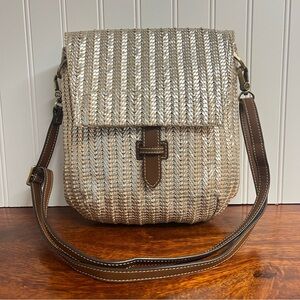 ERIC JAVITS Aura Metallic Silver & Gold Woven Vegan Leather Crossbody Bgag